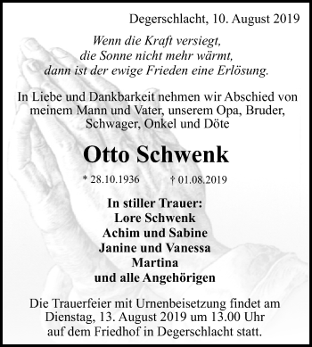 Anzeige von Otto Schwenk von Reutlinger General-Anzeiger