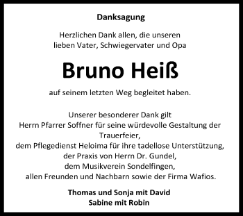 Anzeige von Bruno Heiß von Reutlinger General-Anzeiger