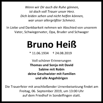 Anzeige von Bruno Heiß von Reutlinger General-Anzeiger