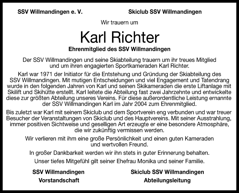  Traueranzeige für Karl Richter vom 07.09.2019 aus Reutlinger General-Anzeiger