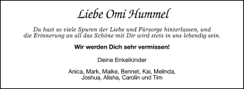 Anzeige von Omi Hummel  von Reutlinger General-Anzeiger