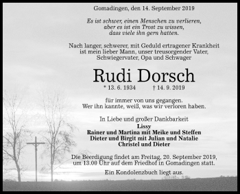 Anzeige von Rudi Dorsch von Reutlinger General-Anzeiger