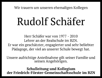 Anzeige von Rudolf Schäfer von Reutlinger General-Anzeiger