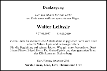 Anzeige von Walter Leibssle von Reutlinger General-Anzeiger