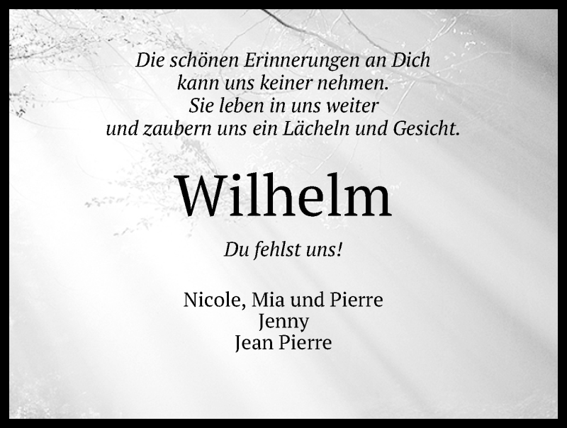  Traueranzeige für Wilhelm  vom 04.09.2019 aus Reutlinger General-Anzeiger