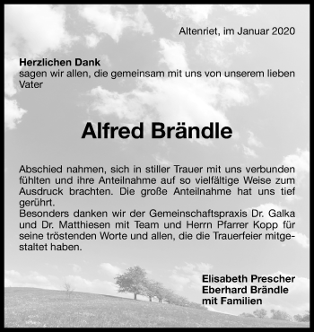 Anzeige von Alfred Brändle von Reutlinger General-Anzeiger