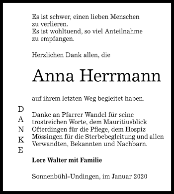 Anzeige von Anna Herrmann von Reutlinger General-Anzeiger