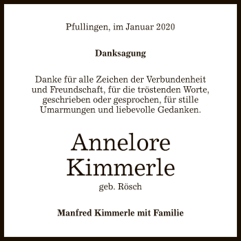 Anzeige von Annelore Kimmerle von Reutlinger General-Anzeiger