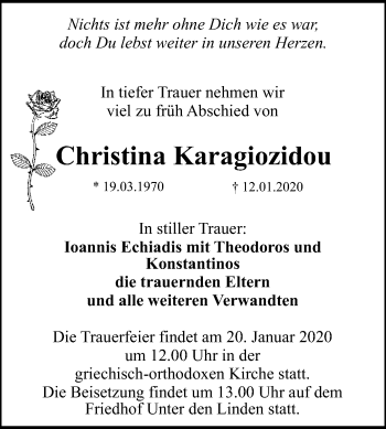 Anzeige von Christina Karagiozidou von Reutlinger General-Anzeiger