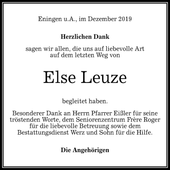 Anzeige von Else Leuze von Reutlinger General-Anzeiger