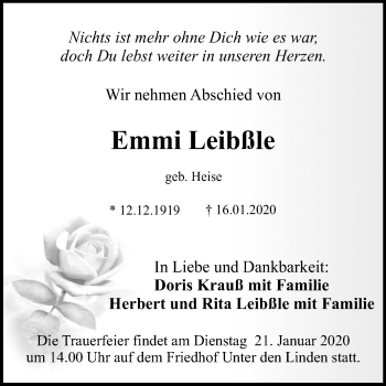 Anzeige von Emmi Leibßle von Reutlinger General-Anzeiger
