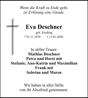 Anzeige von Eva Deschner von Reutlinger General-Anzeiger