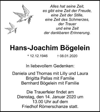 Anzeige von Hans-Joachim Bögelein von Reutlinger General-Anzeiger