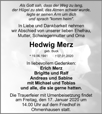 Anzeige von Hedwig Merz von Reutlinger General-Anzeiger