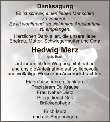Anzeige von Hedwig Merz von Reutlinger General-Anzeiger