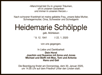 Anzeige von Heidemarie Schölpple von Reutlinger General-Anzeiger