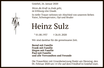 Anzeige von Heinz Sulz von Reutlinger General-Anzeiger