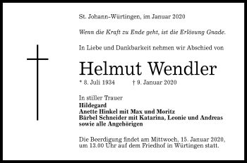 Anzeige von Helmut Wendler von Reutlinger General-Anzeiger