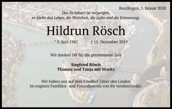 Anzeige von Hildrun Rösch von Reutlinger General-Anzeiger