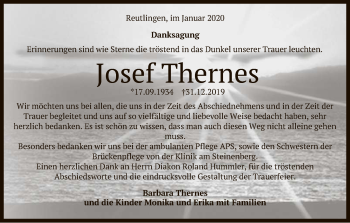 Anzeige von Josef Thernes von Reutlinger General-Anzeiger