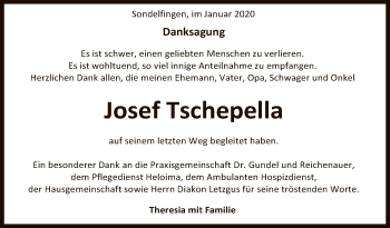 Anzeige von Josef Tschepella von Reutlinger General-Anzeiger