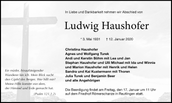 Anzeige von Ludwig Haushofer von Reutlinger General-Anzeiger