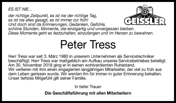 Anzeige von Peter Tress von Reutlinger General-Anzeiger