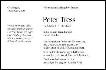 Anzeige von Peter Tress von Reutlinger General-Anzeiger