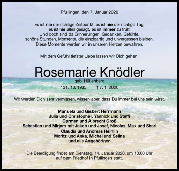 Anzeige von Rosemarie Knödler von Reutlinger General-Anzeiger