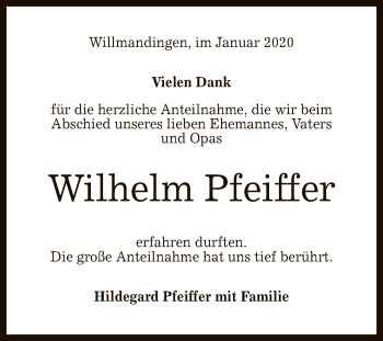 Anzeige von Wilhelm Pfeiffer von Reutlinger General-Anzeiger