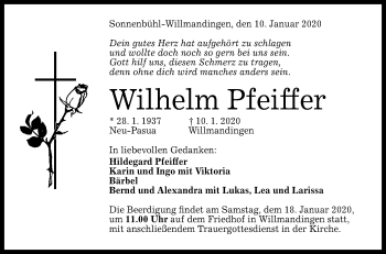 Anzeige von Wilhelm Pfeiffer von Reutlinger General-Anzeiger