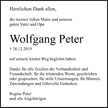 Anzeige von Wolfgang Peter von Reutlinger General-Anzeiger