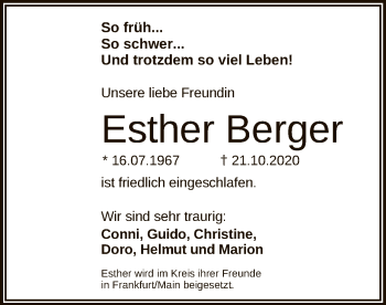 Anzeige von Esther Berger von Reutlinger General-Anzeiger