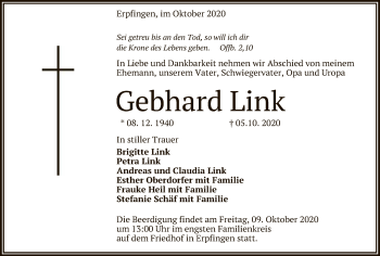 Anzeige von Gebhard Link von Reutlinger General-Anzeiger