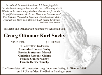Anzeige von Georg Ottomar Karl Suchy von Reutlinger General-Anzeiger