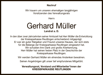 Anzeige von Gerhard Müller von Reutlinger General-Anzeiger