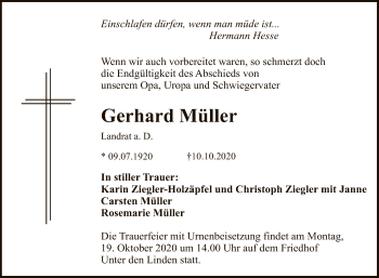 Anzeige von Gerhard Müller von Reutlinger General-Anzeiger