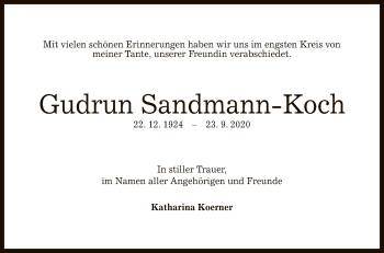 Anzeige von Gudrun Sandmann-Koch von Reutlinger General-Anzeiger