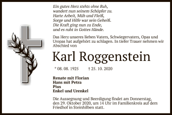 Anzeige von Karl Roggenstein von Reutlinger General-Anzeiger