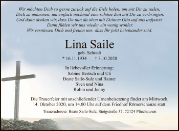 Anzeige von Lina Saile von Reutlinger General-Anzeiger