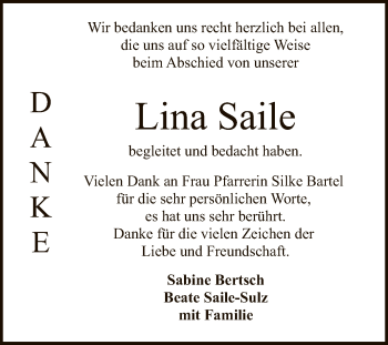 Anzeige von Lina Saile von Reutlinger General-Anzeiger