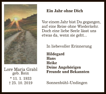 Anzeige von Lore Maria Grabl von Reutlinger General-Anzeiger