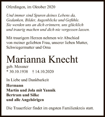 Anzeige von Marianna Knecht von Reutlinger General-Anzeiger