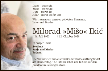 Anzeige von Milorad Ikic von Reutlinger General-Anzeiger