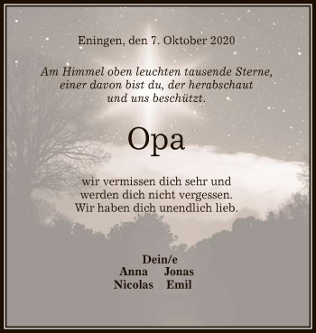 Anzeige von Opa  von Reutlinger General-Anzeiger