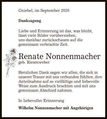 Anzeige von Renate Nonnenmacher von Reutlinger General-Anzeiger