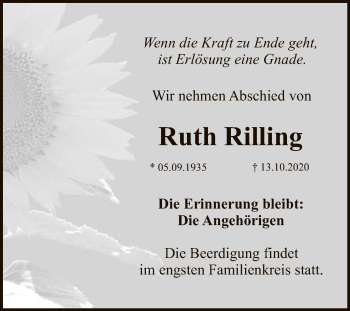 Anzeige von Ruth Rilling von Reutlinger General-Anzeiger