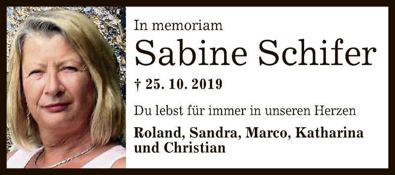  Traueranzeige für Sabine Schifer vom 24.10.2020 aus Reutlinger General-Anzeiger