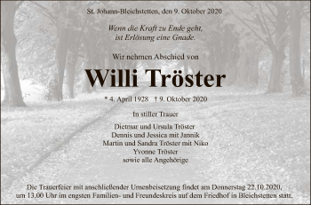 Anzeige von Willi Tröster von Reutlinger General-Anzeiger