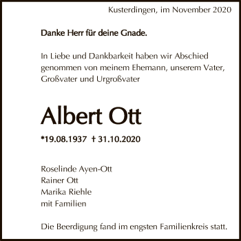 Anzeige von Albert Ott von Reutlinger General-Anzeiger